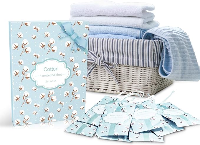 SCENTORINI Sachets for Drawers and Closets, Cotton Scented Bags for Long-Lasting, 14 Pack Home Fragrance Sachet for Closet, Drawer, Wardrobe
