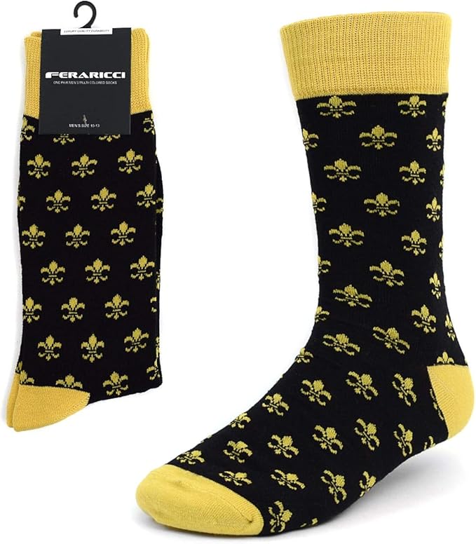 boxed-gifts Men's Mardi Gras Socks Fleur de Lis Patterned Premium Cotton Dress Casual Crew Socks for Men