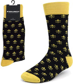boxed-gifts Men's Mardi Gras Socks Fleur de Lis Patterned Premium Cotton Dress Casual Crew Socks for Men