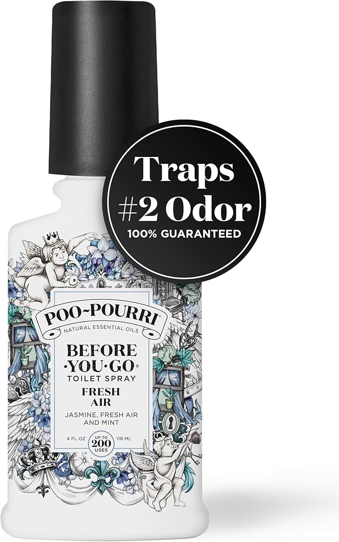Poo-Pourri Before-You-Go Toilet Spray, Fresh Air, 4 Fl Oz, Up to 200 Uses, Bathroom Odor Deodorizer , Plant-Based with Essential Oils, for Home or Work, Jasmine, Fresh Air and Mint Scent