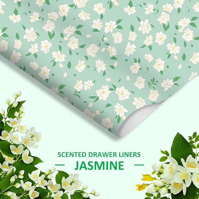 SCENTORINI Jasmine Scented Drawer Liners, 6 Sheets Fragrant Paper Liners Non-Adhesive Paper Sheets for Home Closet, Dresser Drawers, for Home Decor
