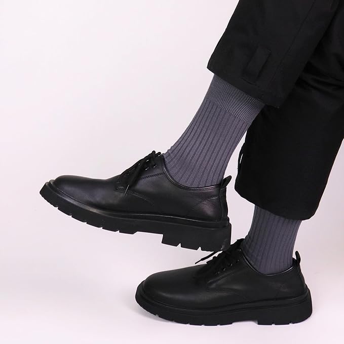 SERISIMPLE Men's Dress Socks - Bamboo Viscose Thin Ribbed Knit, Silky & Soft, Lightweight Business Crew Socks 5 Pairs