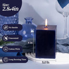 KONNI Square Dark Blue Pillar Candles Set of 3, 2.8"x4" Unscented Pillar Candles Bulk, 30 Hours Long Burning Candles, Smokeless Dripless Large Candle for Wedding, Home Decoration, Parties, Dinner