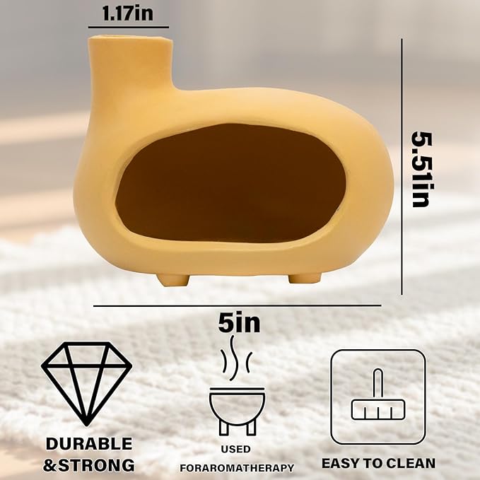 Yellow Palo Santo Holder with Chimney–Mini Fireplace Incense Burner for Sage Burning, Wood Sticks, Cones&Tealights-Handcrafted Ceramic Smudge Bowl,Aromatic Incense Burner-Yoga Meditation Gift