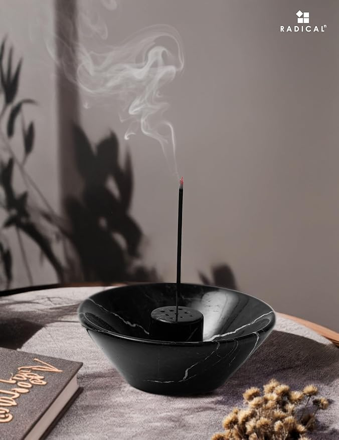 Radicaln Marble Incense Holder 5.5" Inches Black Handmade Palo Santo Stick for Home Décor, Modern Incense Holder for Sticks, Citronella incenses Stick for Room & Office Aromatherapy