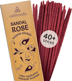 Sandal Rose Incense Sticks Natural - for Meditation Incense (40+ Sticks) Clean Charcoal Free Made from Upcycled Flowers | Sweet Woody Sandalwood for Calm Feel (Incienso De Rosas)