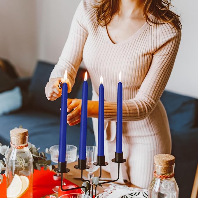 12 Pack Blue Taper Candles - Taper Candles 10 Inch Dripless, Smokeless & Unscented - 8 Hours Long Burning - Ideal for Weddings, Dinner Parties, and Home Decor