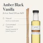 LAFCO New York Reed Diffuser Refill, Amber Black Vanilla - 8.4 oz - Up to 4-Month Fragrance Life - Includes Natural Wood Reeds - Free of Dyes & Propellants - Made in The USA