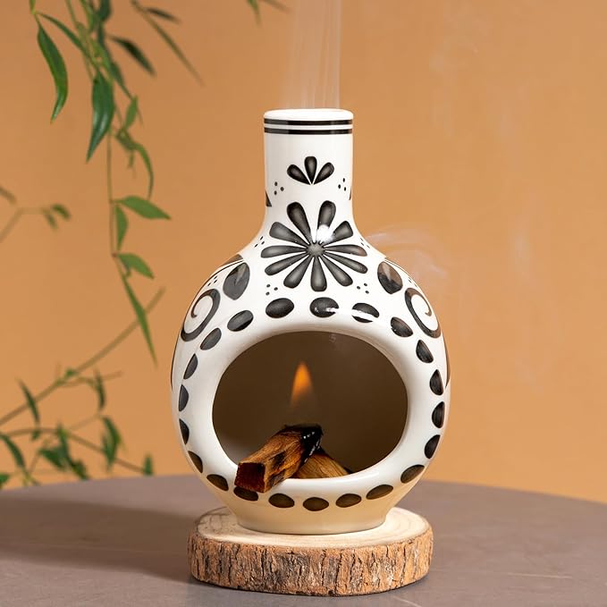 Handcrafted Palo Santo Holder Ceramic Incense Burner - Compact Size for Meditation Space - Burn Palo Santo Sticks and Cones Safely - Sage Aromatherapy Decor