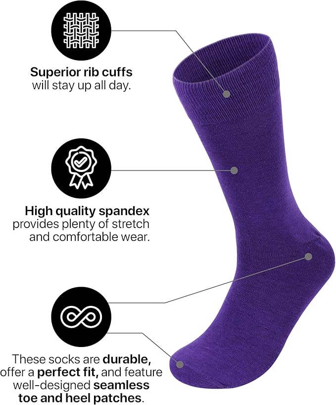 Feraricci Solid Color Casual Dress Socks for Men - Colorful & Comfortable Crew Socks