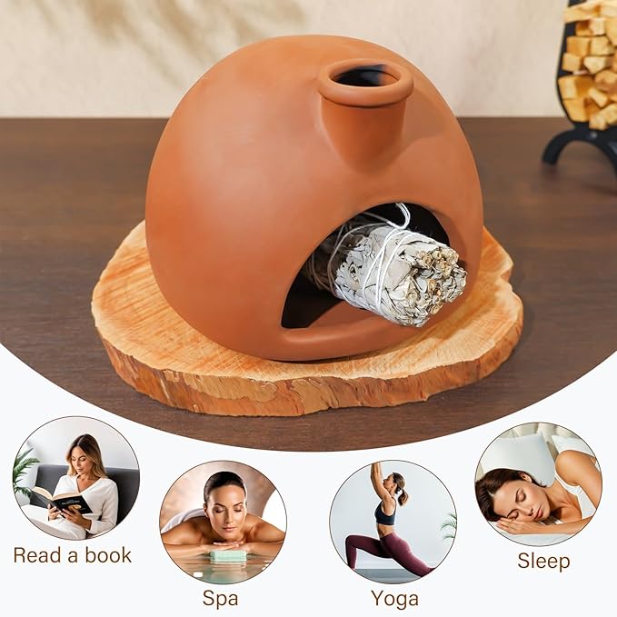 Large Handmade Terracotta Palo Santo Holder - Chiminea Incense Dish with Chimney, Cone Burner for Sage, Ideal for Meditation, Zen, Yoga, Spa | Aromatherapy, Mindfulness, Altar Decor Gift