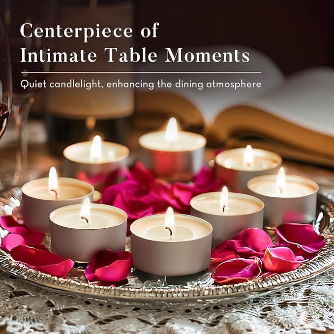 Unscented Palm Tea Lights Candles 50 Pack Bulk, 6 to 7 Hours Long Burning White Tea Lights,Non-Paraffin, Smokeless, Mini Tealight Candles for Wedding, Christmas Lights, Party, Power Outages