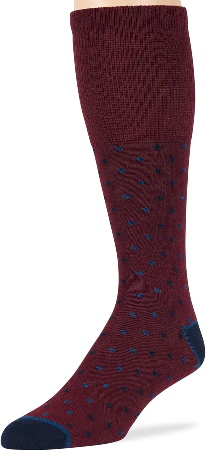 Men's Diabetic Fashion Dress Cotton Mid Calf Socks - 5 Pack Large - Stripe Pattern - Sock Size 10-13 Shoe Size 9-12 L Dark Navy, Navy, Burgundy, Olive Green, Beige