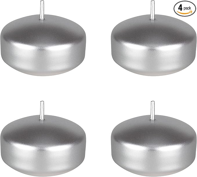 Mega Candles 4 pcs Unscented Silver Floating Candles, Hand Poured Wax Candle 2 Inch Diameter, Home Décor, Wedding Receptions, Centerpieces, Occasions, Events, Festivities, Meditations, Spas