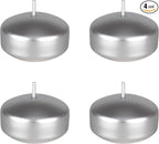 Mega Candles 4 pcs Unscented Silver Floating Candles, Hand Poured Wax Candle 2 Inch Diameter, Home Décor, Wedding Receptions, Centerpieces, Occasions, Events, Festivities, Meditations, Spas