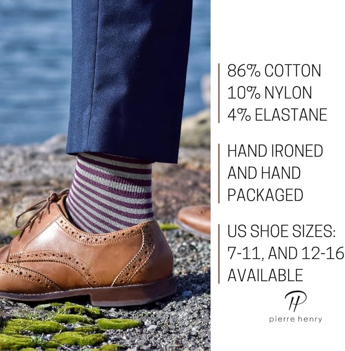 Pierre Henry Over the Calf Socks for Men (3 pairs) | Cotton Over the Calf Dress Socks | Long Socks Designed to Stay up 12+ hr