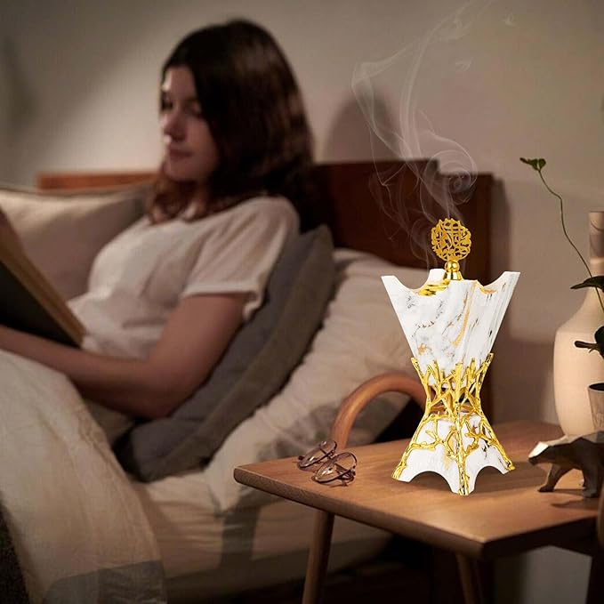 Bakhoor Burner, Charcoal Incense Burner, Frankincense Resin Incense Holder for Yoga, Spa Aromatherapy, Office & Home Decor Gifts 10.6" inches Tall (White)