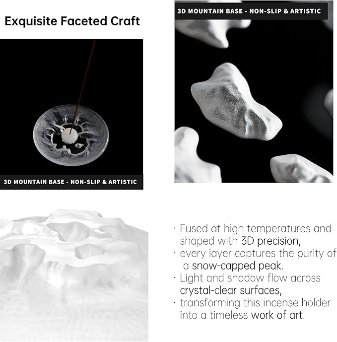 Glass Incense Burner Holder with 3D Base Design - 4.5" Frosted Hammered Texture Ash Catcher Tray, The Minimalist Design Burner for Stick Incense, Meditation Home Desk Accessory