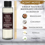Urban Naturals Reed Diffuser Oil Refill, Mahogany Coconut Diffuser Oils with Sandalwood, Coconut, Oakmoss, 4 oz + Free Reed Sticks, Made in The USA