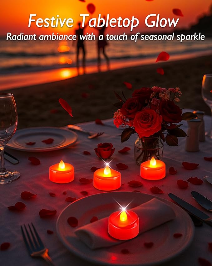 5plots Flameless Candles, 24Pcs Tea Lights Candles Battery Operated, Flameless Tealight Candles, Electric Tea Lights Votive Candles - Red - 1.5" x 1.25"- No Flicker