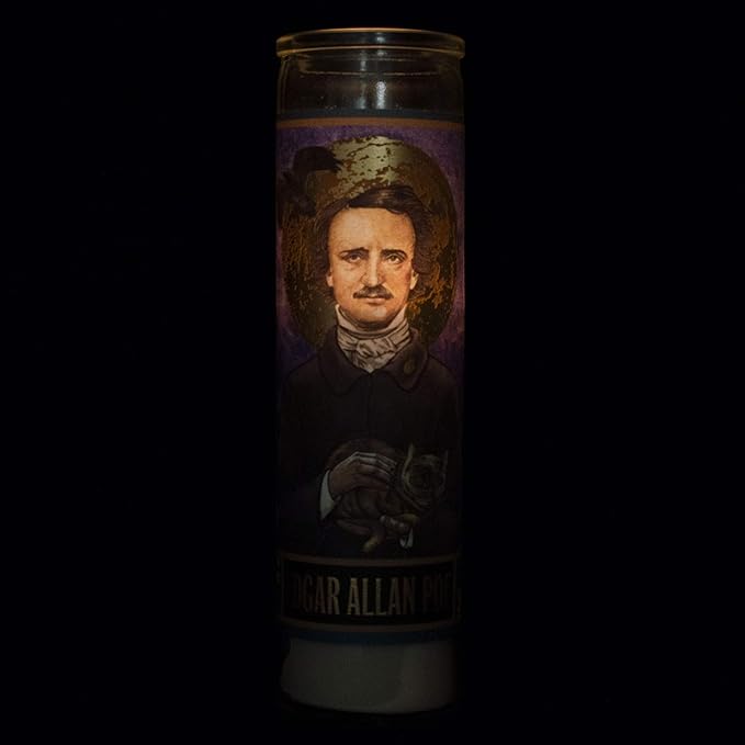 The Unemployed Philosophers Guild Edgar Allan Poe Secular Saint Candle - Unscented 8 Inch Tall Glass Prayer Votive, Made in The USA, Vegetarian Wax