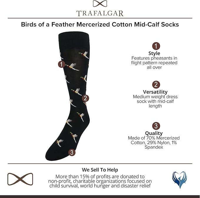 Trafalgar Men's Birds of a Feather Mercerized Cotton Mid-Calf Socks