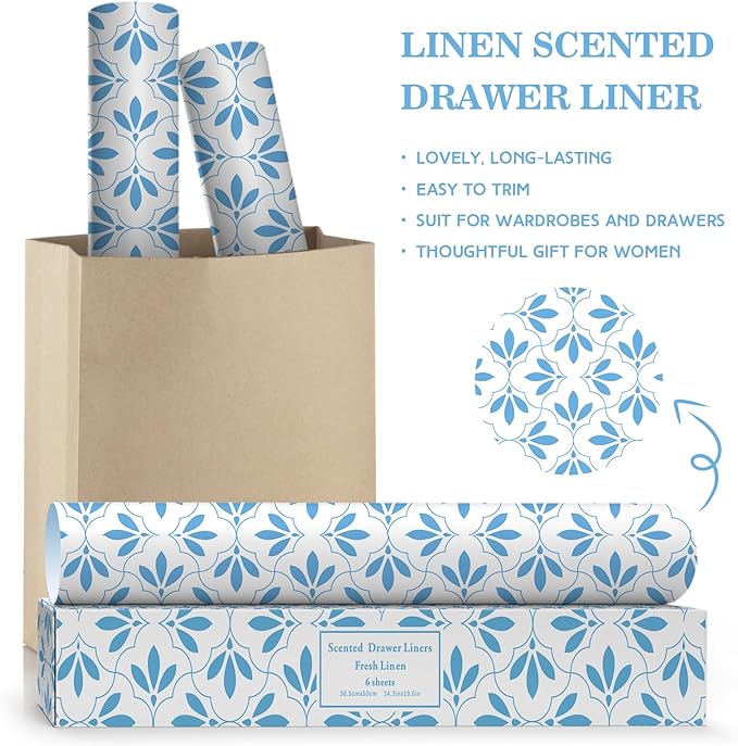 SCENTORINI Linen Scented Drawer Liners, 6 Sheets Fragrant Paper Liners Non-Adhesive Paper Sheets for Home Closet, Dresser Drawers, for Home Fragrance