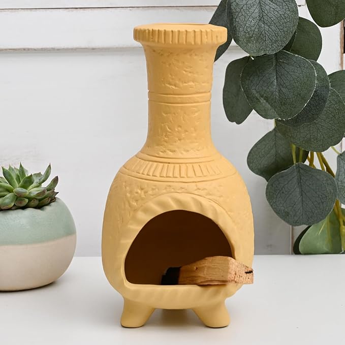 Handcrafted Terracotta Palo Santo Burner - Mexican Style Chiminea Clay Incense Dish & Anxiety Relief, Mini Aromatic Home Altar with Chimney Design, Meditation Gift for Women/Mom