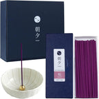 Asayu Japan Low Smoke Incense Gift Set with Incense Holder and Brass Stand, Sakura Incense Sticks with White Lotus Holder (Sakura Cherry Blossom + White Lotus Holder)