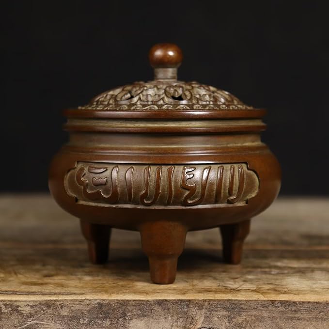 Brass Incense Burner Chinese Traditional Incense Burner Kit Zen Copper Incense Burner Office Home Yoga Room Sandalwood Burner Decoration Censer