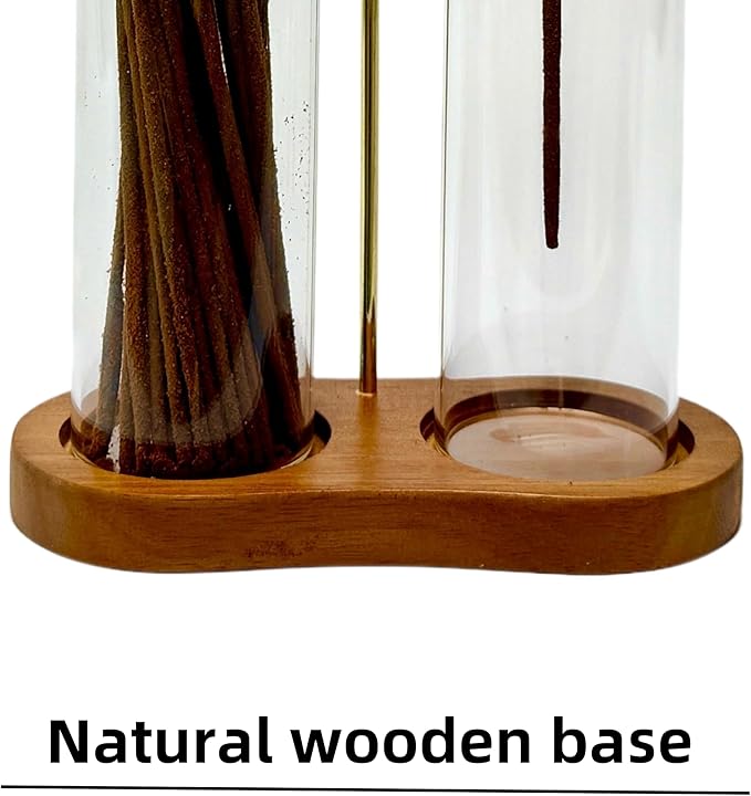 Glass Incense Holder,2 in 1 Incense Sticks Burner Holder with Storage,Hang Upside Down Incense Holder for Sticks with Glass Ash Catcher for Meditation Yoga Spa Room Decor (Brown)