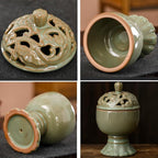 Ceramic Incense Burner with Lid,Boshan Incense Cone Holder for Coil Incense and Powder Incense,Mediation Gift,Home Decor (Green)