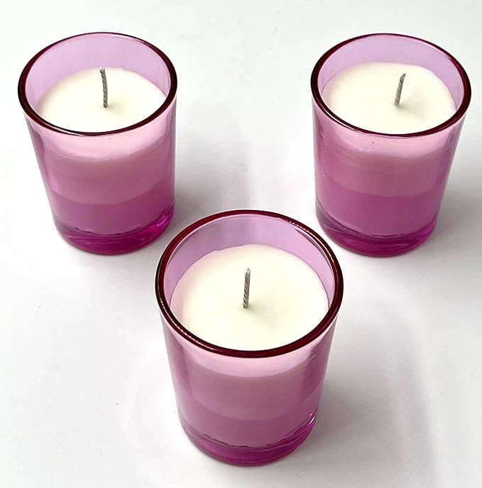Mister Candle - Pink Color Filled Glass Votive Candles Jar, Perfect Home Decoration, Wedding Favors Hand Poured in USA (Set of 12) (Citronella)