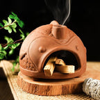 Large Fish-Shaped Terracotta Palo Santo Holder - Cone Burner for Sage,Chiminea Incense Dish with Chimney,Ideal for Meditation, Zen, Yoga, Spa & Wellness | Anxiety & Stress Relief Items