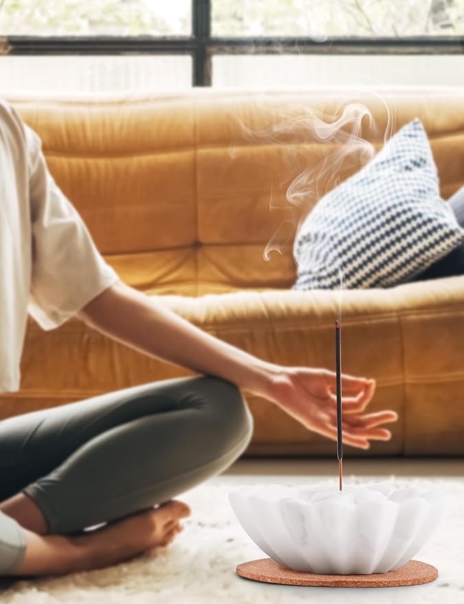 Radicaln Marble Incense Holder 5.5" Inches White Handmade Palo Santo Stick for Home Décor, Modern Incense Holder for Sticks, Citronella incenses Stick for Room & Office Aromatherapy