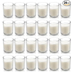 Housecret 24 Pack Warm White Unscented Clear Glass Filled Votive Candles. Hand Poured Wax Candle Ideal Gifts for Aromatherapy Spa Weddings Birthdays Holidays Party
