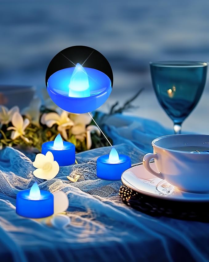 BEICHI Flameless Candles, 24Pack Battery Operated Candle, LED Tea Lights Candles Battery Operated, Flickering Fake Tealights Candles for Halloween, Christmas, Wedding- Blue