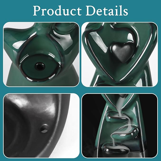 Ceramic Incense Burner, Waterfall Lovers Incense Holder with 30 Incense Sticks 20 Incense Cones, Creative Incense Waterfall Ornament, Backflow Incense Burner Holder, Zen Garden Meditation Home Decor