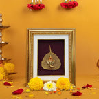 Golden Ganesha Gold Leaf - God Gold Plated Decorative Photo Frame | for Gifting, Home Decor, Table Decor and Temple or Pooja Room Decoration (9.5 x 8 Inches)