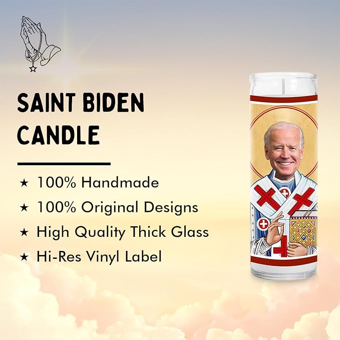 Biden Celebrity Glass Jar Candle – Unscented Handmade Soy Wax Votive Candle – Unique Gift for Public Figure Fans – Home Decor Collectible for Living Room & Office – 8 Inch