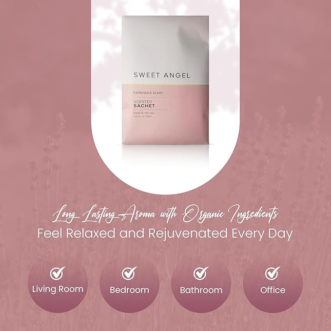 6 Pack Sachet (Sweet Angel) Long Lasting Home Fragrance for Drawers Dressers Closets Cars Kitchen