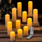 Waterproof Flickering Flameless Candles, Set of 12 Battery Operated Candles (D2.2'' x H4''5''6''7"), Outdoor Indoor Candles with 10-Key Timer Remote, Long Lasting
