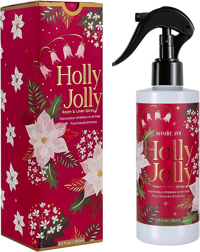 Christmas Linen & Room Air Freshener Spray Room Mist- Holly Jolly - Infused with Citrus & Pine Aroma- 250ml / 8.5 FL OZ.