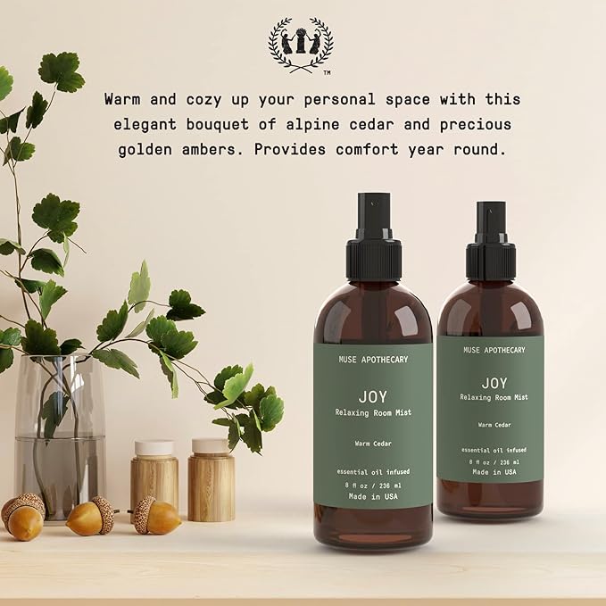 Muse Apothecary Room Ritual - Botanical Collection - Christmas Room Spray, Aromatic and Relaxing Room Mist, Air Freshener Spray, Infused with Natural Aromatherapy Essential Oils - 8 oz, Warm Cedar