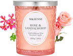 M&SENSE Rose Sandalwood Scented Candle, Wooden Wick Candle with Lid, 100 Hours Long Burning Natural Soy Wax 18oz, Stress Relief Meditation Air Purifying Home Fragrance,Housewarming Gifts for Her Him