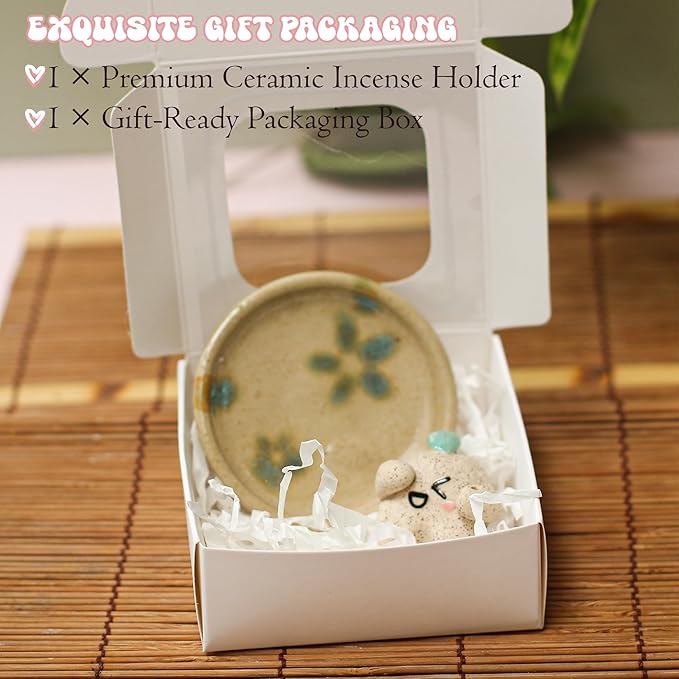 Handmade Ceramic Incense Holder for Sticks, Incense Plate for Stick with Ash Catcher Anti-ash, Incense Burner for Meditation Yoga Spa Aromatherapy Home Room Decor Easily Grab Ash