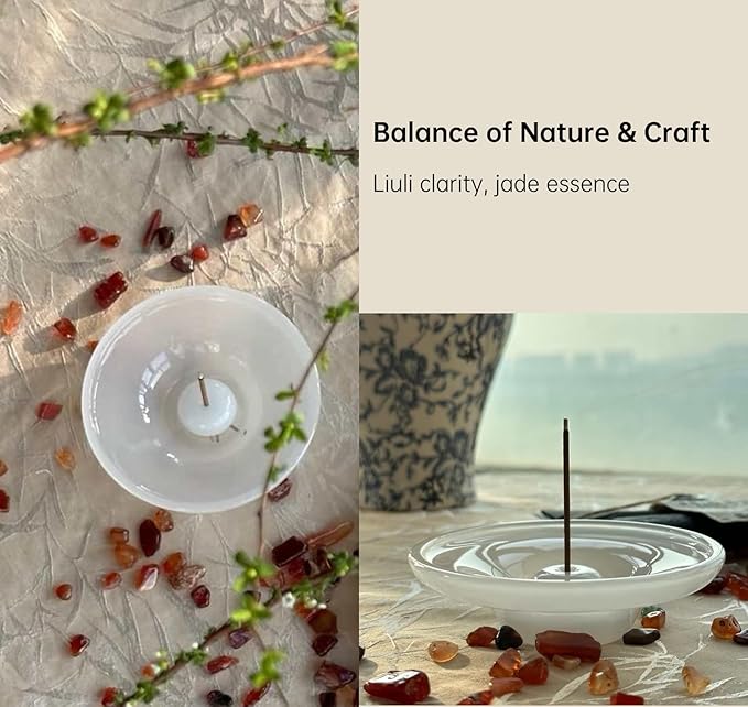 Handcrafted Liuli Glass & Jade Incense Holder – Artisan Minimalist Burner for Sticks, Meditation, Zen Aesthetic & Elegant Home Décor