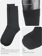 COTTON DAY Men's Premium Soft Combed Cotton Trouser Dress Socks Seamless Toe Black Navy Blue Striped