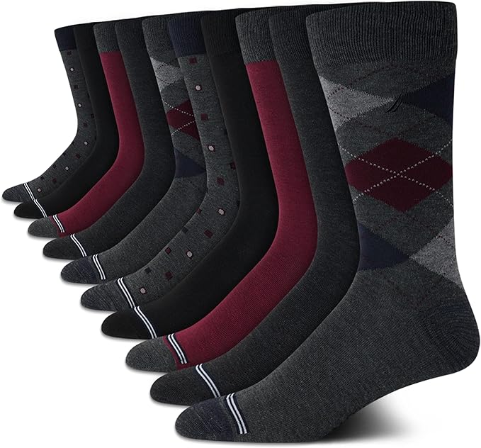 Nautica Mens Dress Socks - 10 Pack Breathable Stretch Crew-Length Work Socks for Men for Business Formal Wear (Sizes: 6-12.5)