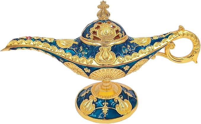 Vintage Aladdin Genie Lamp Cone Incense Holder,Legend Magic Lamp Incense Burner Arabian Costume Props,Wishing Light for Home Decor Birthday Party Wedding Blue